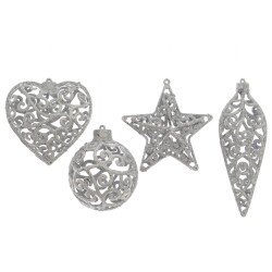 Dekohänger -Xmas- 4ass Plastik 10cm silber
