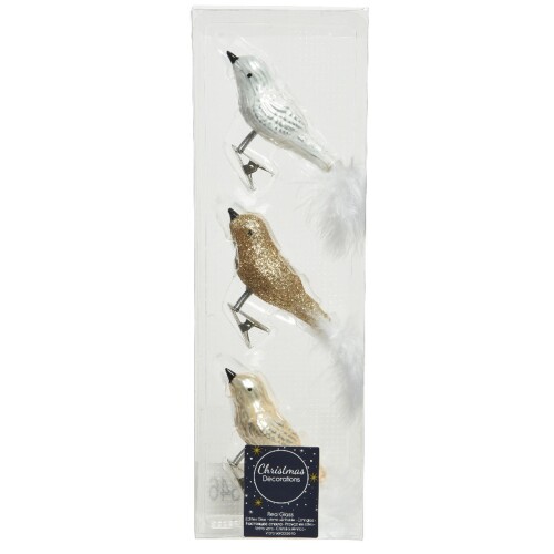 Baumclip -Vogel- 3er-Set Glas 8cm pearl-mix