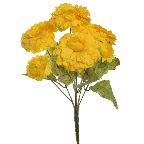 Stiel -Zinnia Busch- Kunstblume 28cm gelb