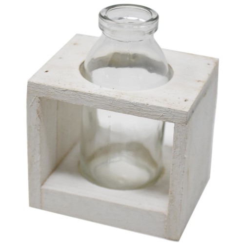 Vase -Tablere- Holz-Glas 8cm natur