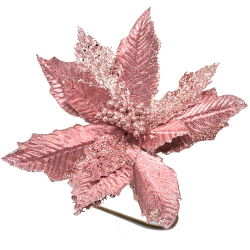 Stiel -Poinsettia- Kunstblume 48x25cm rosa-glitter