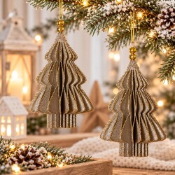 Baumschmuck Ornary 2er-Set Papier 8x17cm grau-gold