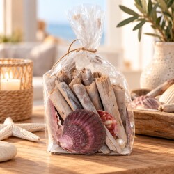 Muscheln im Beutel Deko-Set 12x11cm natur