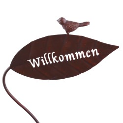 Gartenstecker -Willkommen- Metall 90cm braun