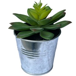 Kunstpflanze -Sukkulente- Metalleimer 13cm grün