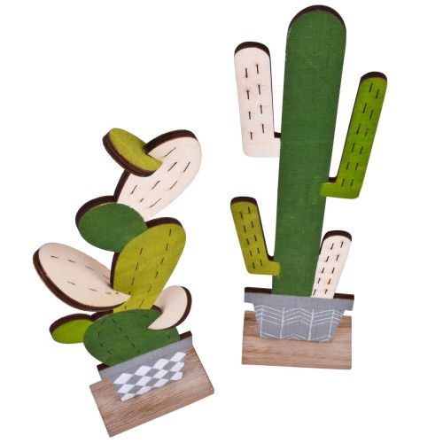 Kaktus 2er-Set Deko-Objekt Holz 32cm grün