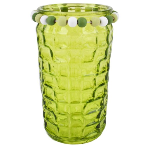 Windlicht -Perlen- Glas 16x9cm grün