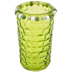 Windlicht -Perlen- Glas 16x9cm grün