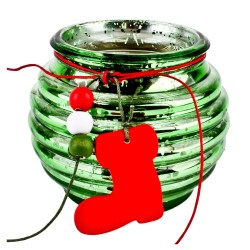 Teelichthalter -Xmas Dekor- 2ass Glas 8-10cm grün-rot