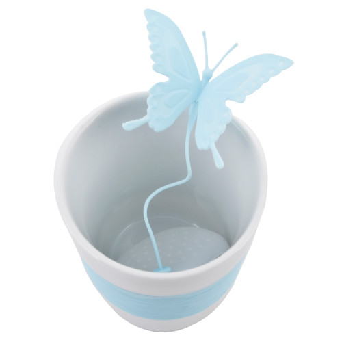 Becher -Butterfly- Porzellan-Silikon 13cm weiss-blau