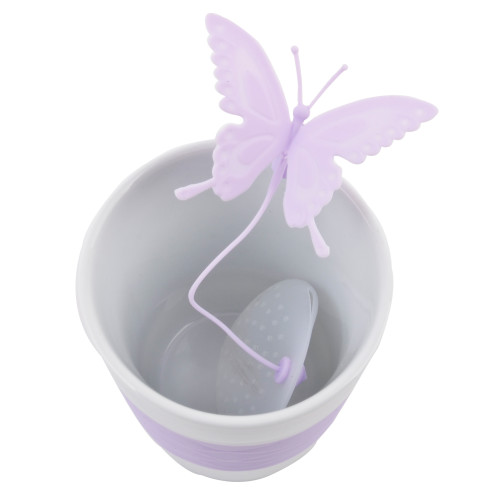 Becher -Butterfly- Porzellan-Silikon 13cm weiss-lila