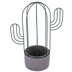 Blumentopf -Kaktus- Steinguss-Metall 31cm grau-grün