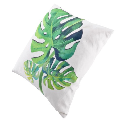 Kissen -Blätter- Polyester 40cm weiss-grün