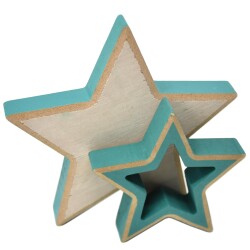 Sterne 2er-Set Deko Holz 8-12cm natur-grün