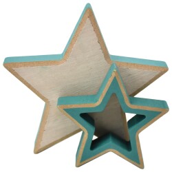 Sterne 2er-Set Deko Holz 8-12cm natur-grün