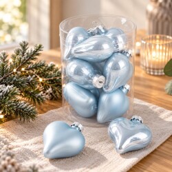 Baumkugel Herzen 10er-Set Glas 6cm blau