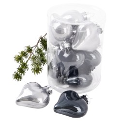 Baumkugel -Herzen- 10er-Set Glas 6cm grau