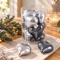 Baumkugel Herzen 10er-Set Glas 6cm grau