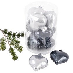 Baumkugel Herzen 10er-Set Glas 6cm grau