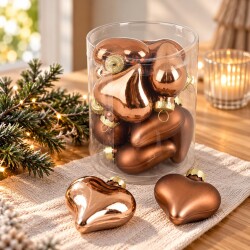 Baumkugel Herzen 10er-Set Glas 6cm braun-kupfer