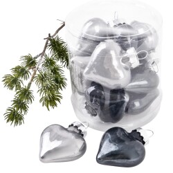Baumkugel -Herzen- 10er-Set Glas 5cm grau