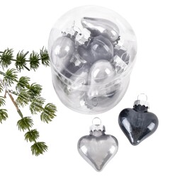 Baumkugel -Herzen- 10er-Set Glas 5cm grau