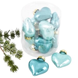 Baumkugel -Herzen- 10er-Set Glas 5cm aqua