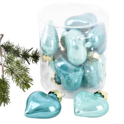 Baumkugel -Herzen- 10er-Set Glas 5cm aqua