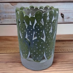 Windlicht -Kaktus- Steinguss 13cm grau-grün