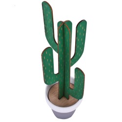 Kaktus Deko Keramik-Holz 29cm grau-grün