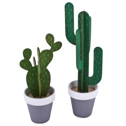 Kaktus Deko Keramik-Holz 29cm grau-grün