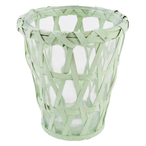 Windlicht -Country Flair- Glas-Rattan 21x12cm grün