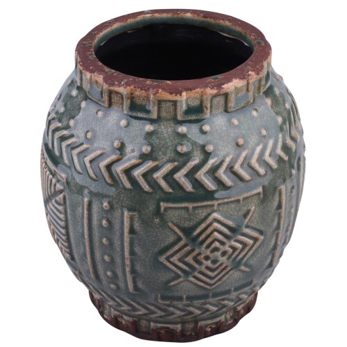 Vase Ethno-Chique Steinguss 18cm petrol-mix