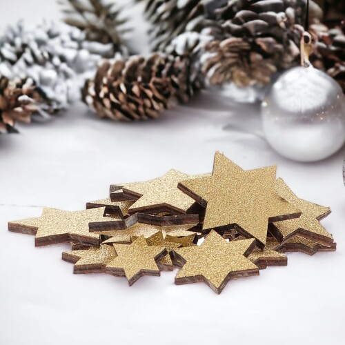 Sterne 24er-Set Holz 6cm gold