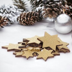 Sterne 24er-Set Holz 6cm gold