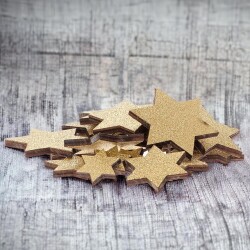 Sterne 24er-Set Holz 6cm gold