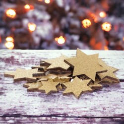 Sterne 24er-Set Holz 6cm gold