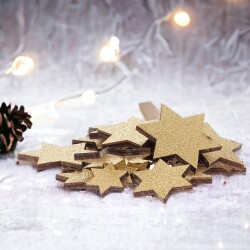 Sterne 24er-Set Holz 6cm gold