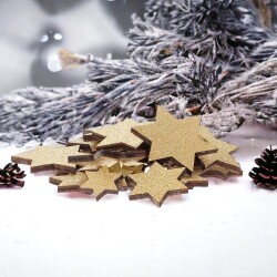 Sterne 24er-Set Holz 6cm gold
