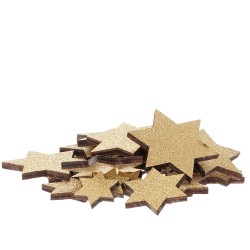 Sterne 24er-Set Holz 6cm gold