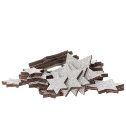Sterne 24er-Set Holz 6cm silber