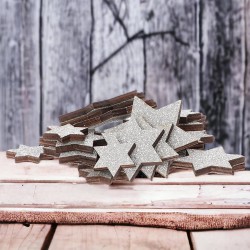 Sterne 24er-Set Holz 6cm silber
