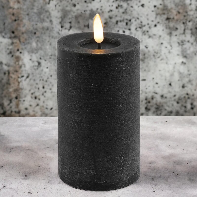 LED Stumpenkerze -Rustikal- Timer 15x8cm schwarz Design, 7,99 €