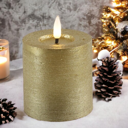 LED Stumpenkerze -Rustikal- Timer 8x7cm gold Design, 4,99 €