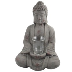 Buddha -Lotus-  Steingut 40cm grau