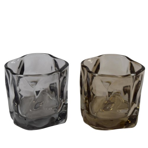 Windlicht 2ass Glas 8cm grau