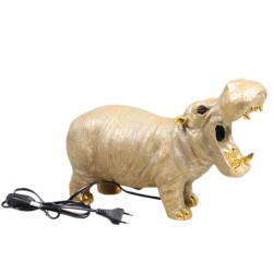 Tischlampe -Nilpferd- Resin 25x37cm gold