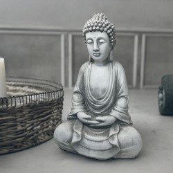 Buddha Dekofigur Fiberglas 42x29cm grau