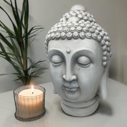 Buddha Büste Fiberglas 50x36cm grau