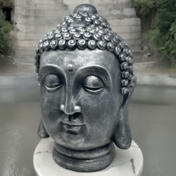 Buddha Büste Fiberglas 50x36cm schwarz